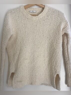 Vince Cream Bouclé Crewneck Sweater with Side Slits